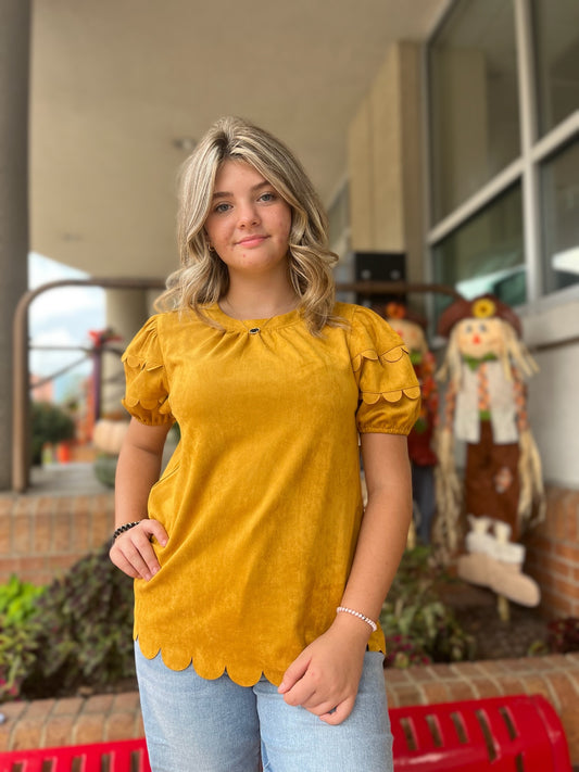 Add the Mustard Scallop Top