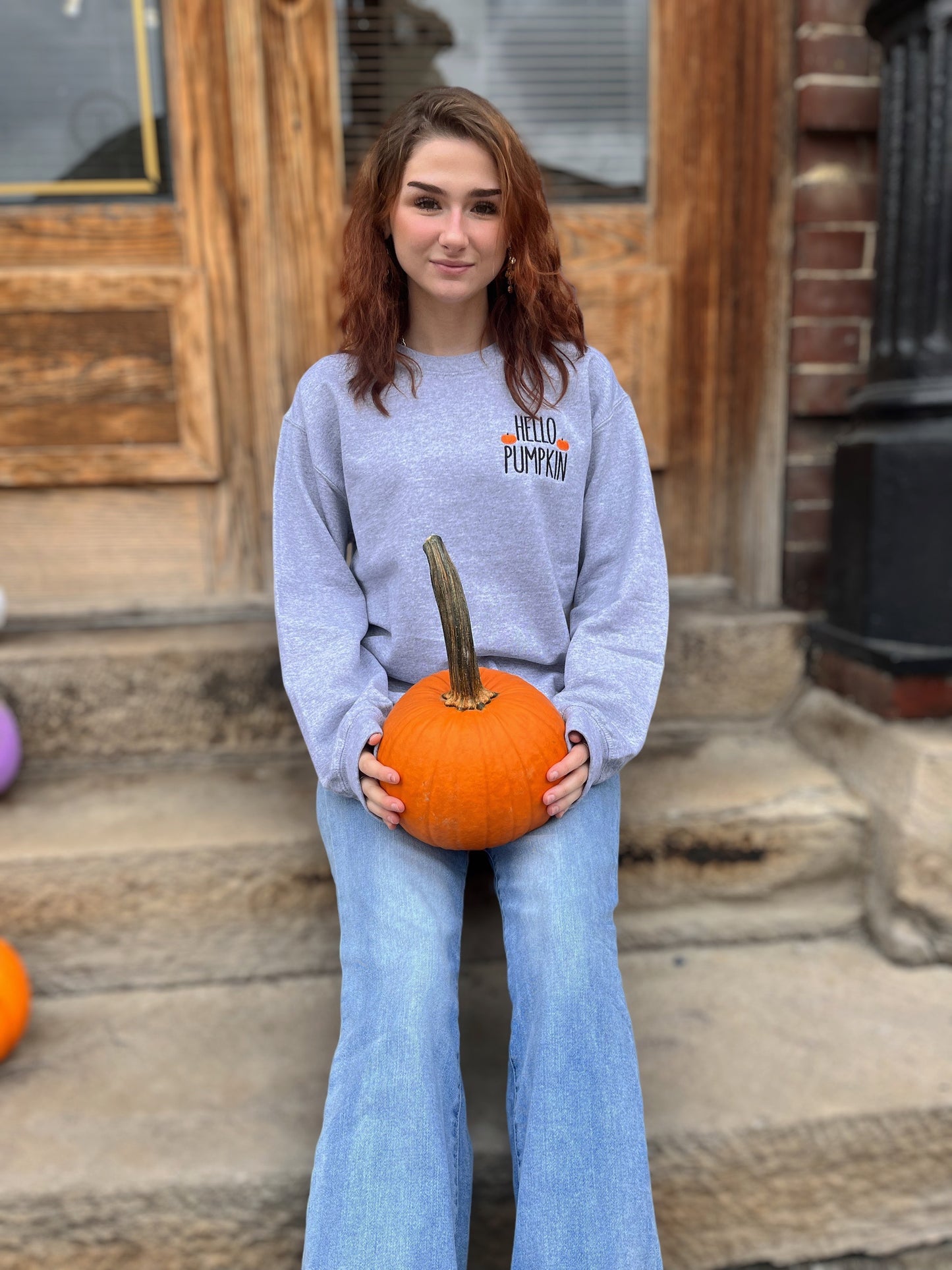 Hello Pumpkin Embroidered Sweatshirt