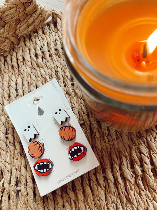 Wooden Halloween Earring Trio