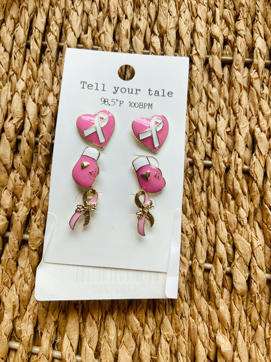 Kick Cancers Butt Earring Trio