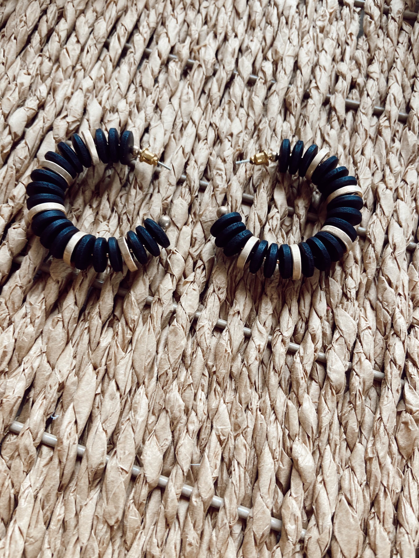 Black Wooden Bead Hoops