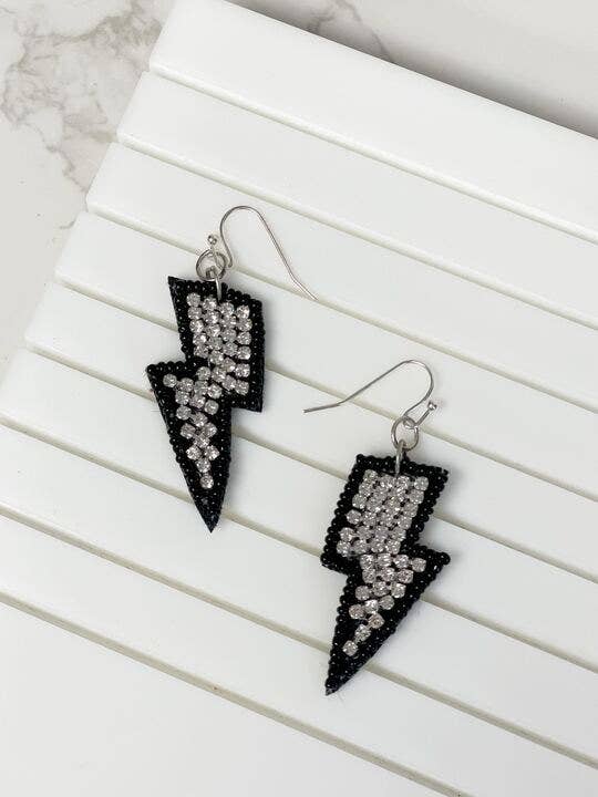 Glitzy Lightening Bolt Beaded Dangle Earrings