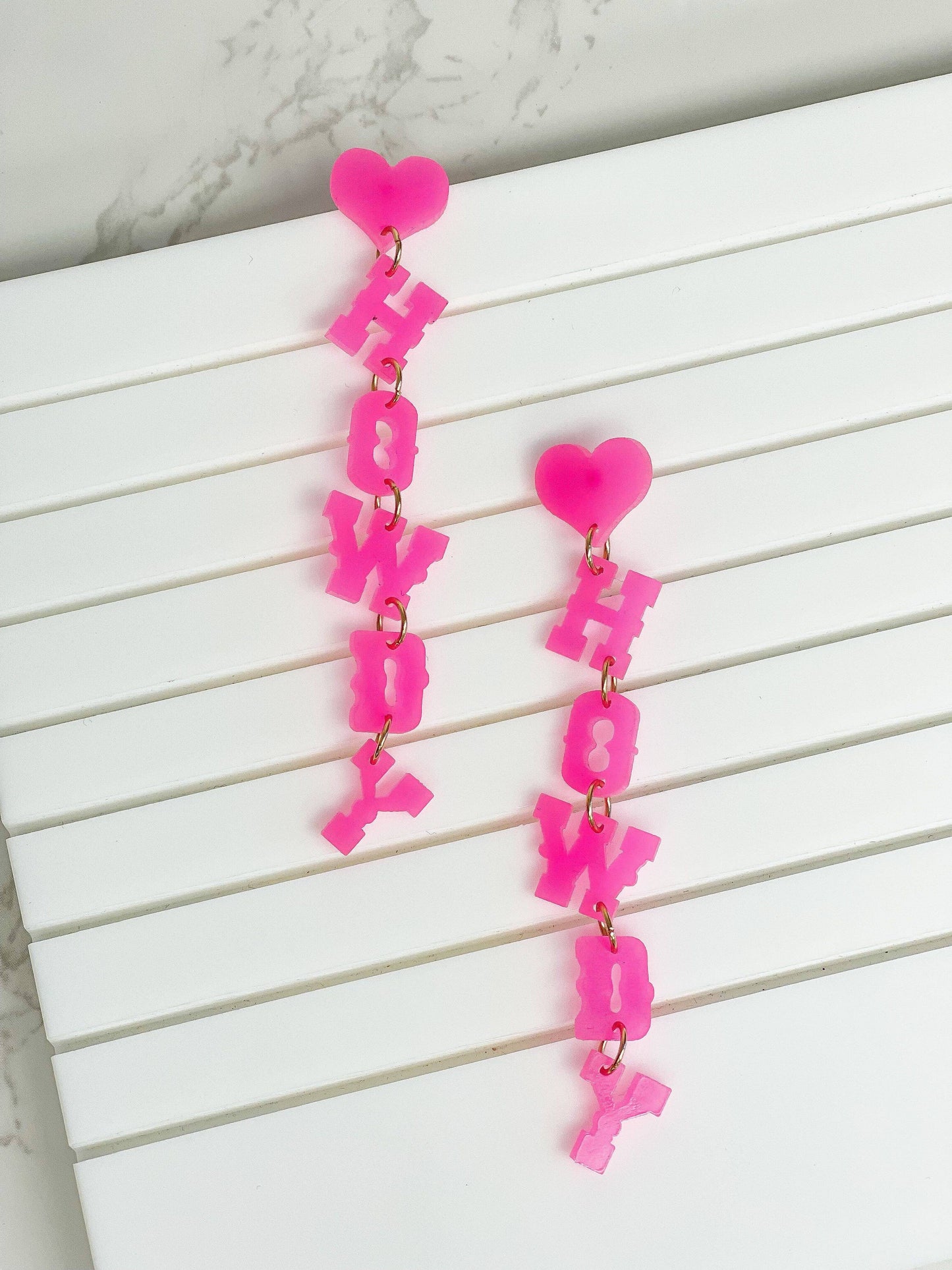 Hot Pink 'Howdy' Statement Dangle Earrings