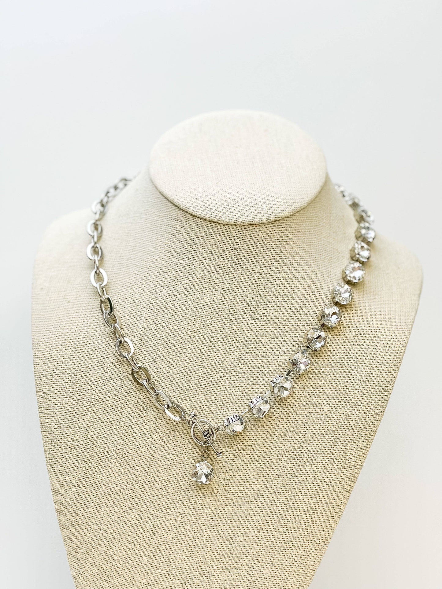 Chunky Glass Stone & Link Necklace - Crystal