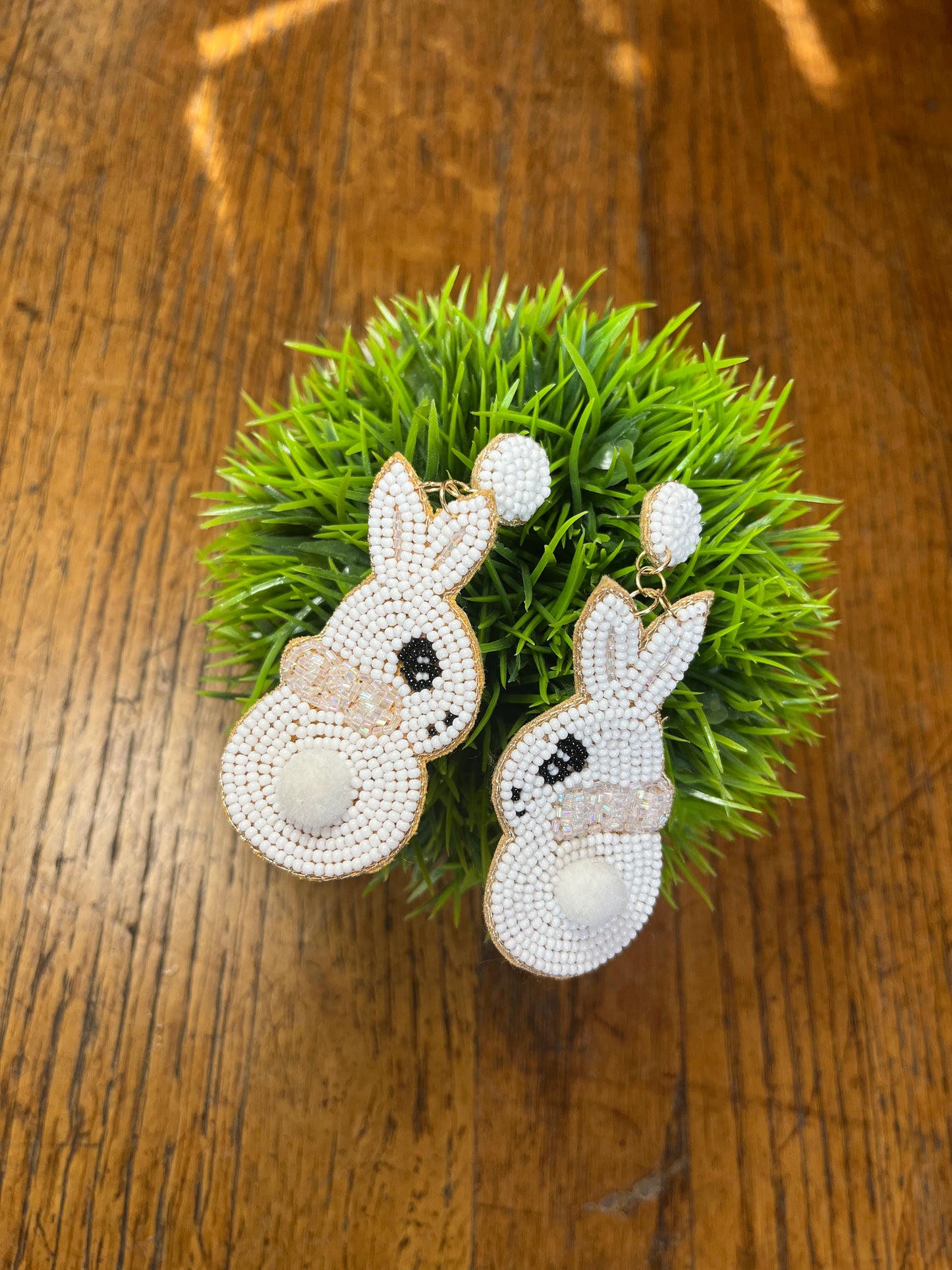 White Beaded Bunny Earrings